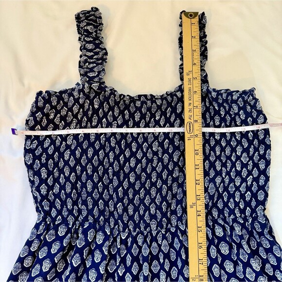 Style House XL Maxi Sundress Boho Smocked Bodice Ruffle Straps Blue White - Picture 6 of 7